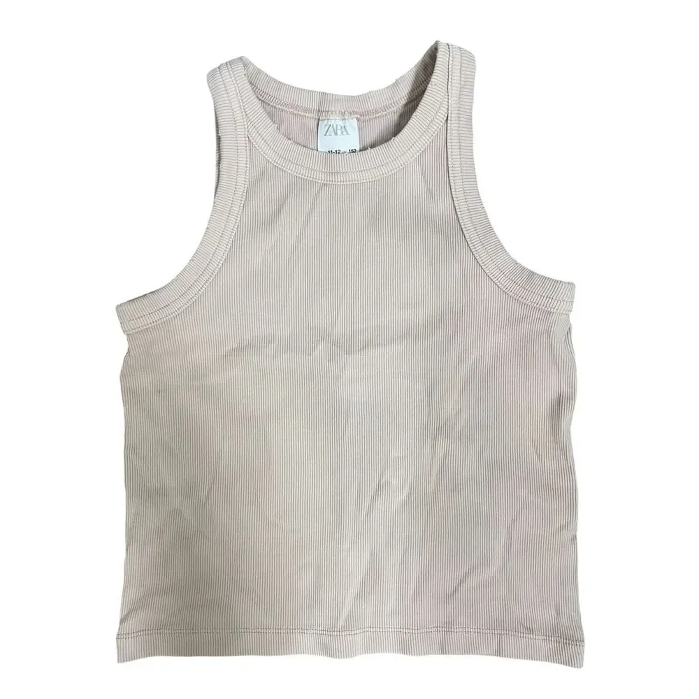 Zara Girls Ribbed Tank Top Beige Size 11-12 152 Sleeveless Casual